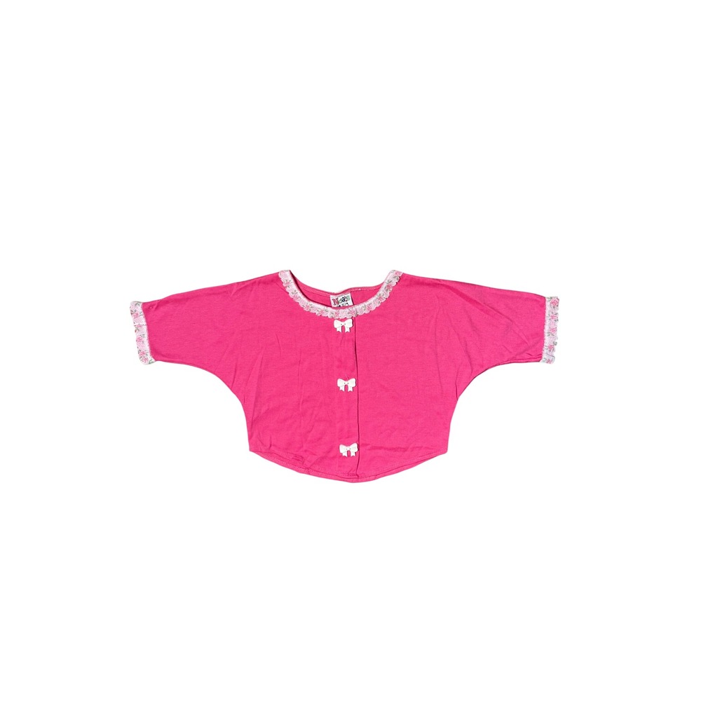 Vintage Noah's Ark Girls Pink Dolman Sleeve Bow Top Lace Trim Size 4‎